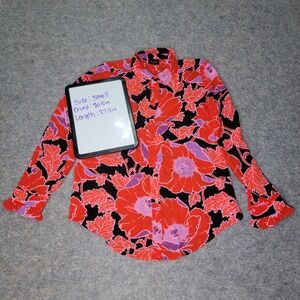 Who What Wear‎ Floral Blouse Women's Small Red Black Purple Long Sleeve